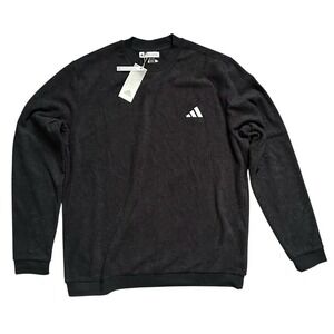 Adidas Dustin Johnson Core Crew Sweatshirt Black Logo Fleece Pullover Men's L